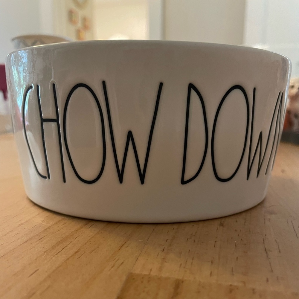 Rae Dunn GOOD DOG and CHOW DOWN Ceramic Large 6" Dog Bowl in cream